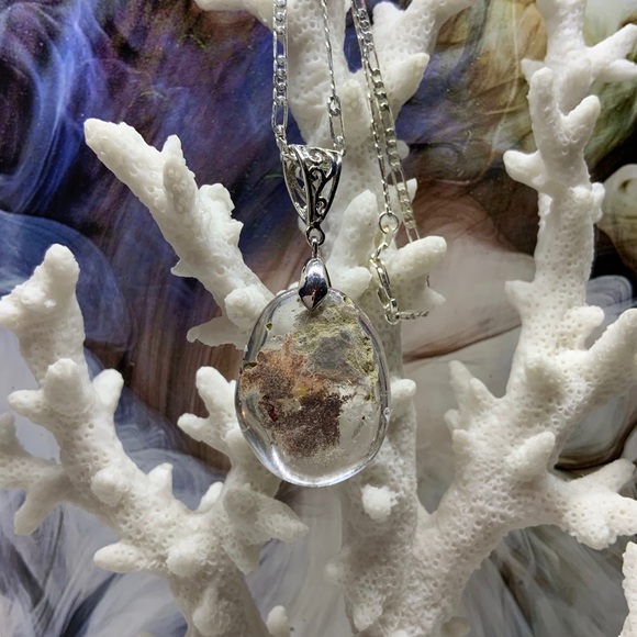 Hand Crafted Jewelry - Hand Crafted Oval Phantom Quartz Necklace on 925 Silver Plated Chain